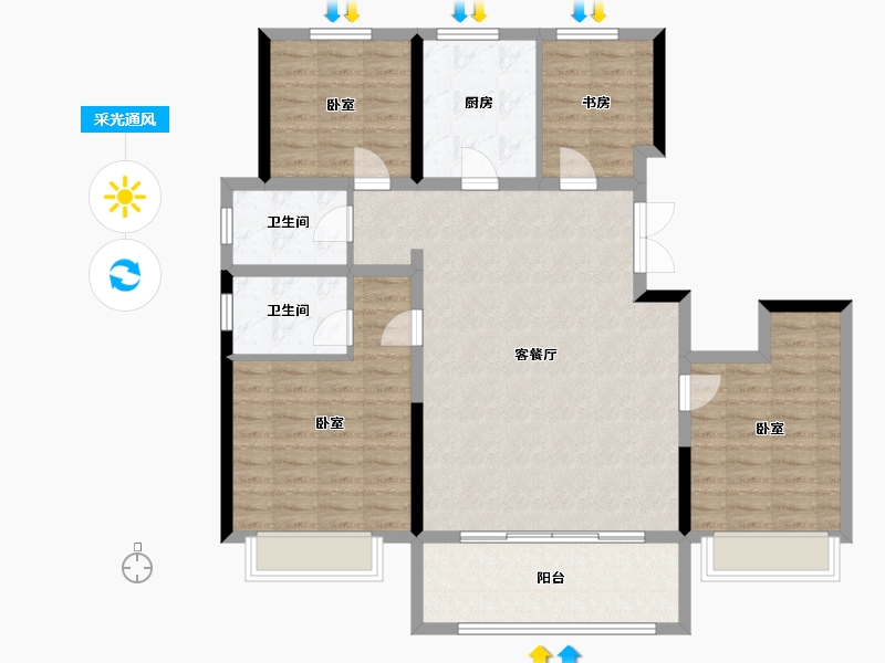 河南省-郑州市-龙居华府-113.08-户型库-采光通风