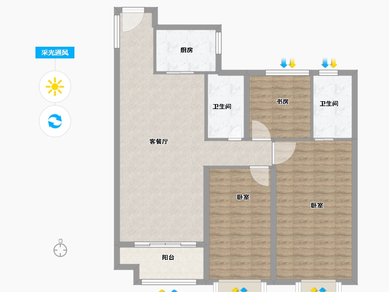 河南省-安阳市-嘉洲清水湾-104.00-户型库-采光通风