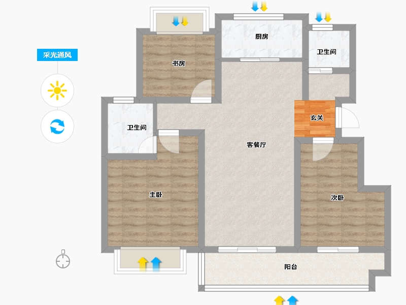 安徽省-滁州市-凤阳书香门第-86.00-户型库-采光通风