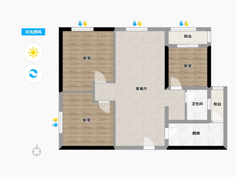 河南省-郑州市-风和朗庭-80.38-户型库-采光通风