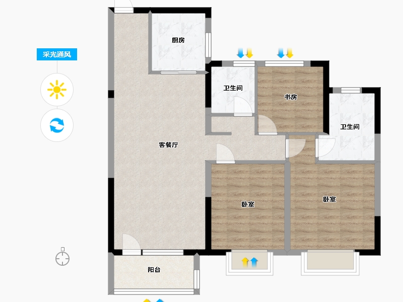 河南省-许昌市-华润紫云府-91.66-户型库-采光通风