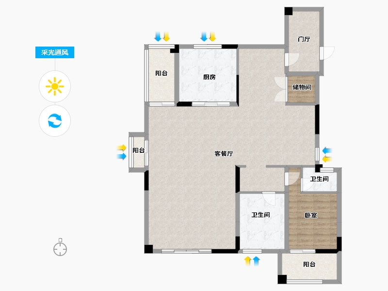 河南省-南阳市-传世温泉公馆-128.92-户型库-采光通风