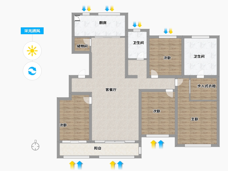 山东省-济南市-中康绿城百合花园-134.99-户型库-采光通风