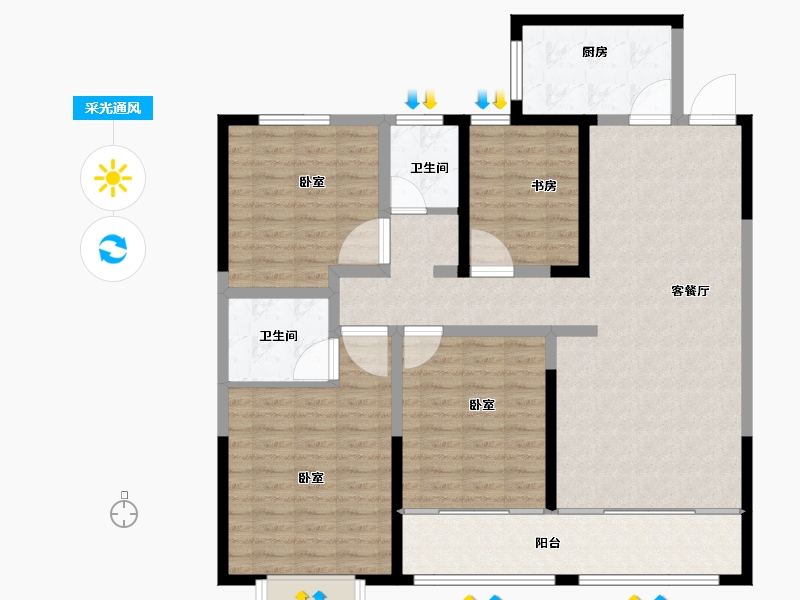 山东省-菏泽市-中达诚府-121.00-户型库-采光通风