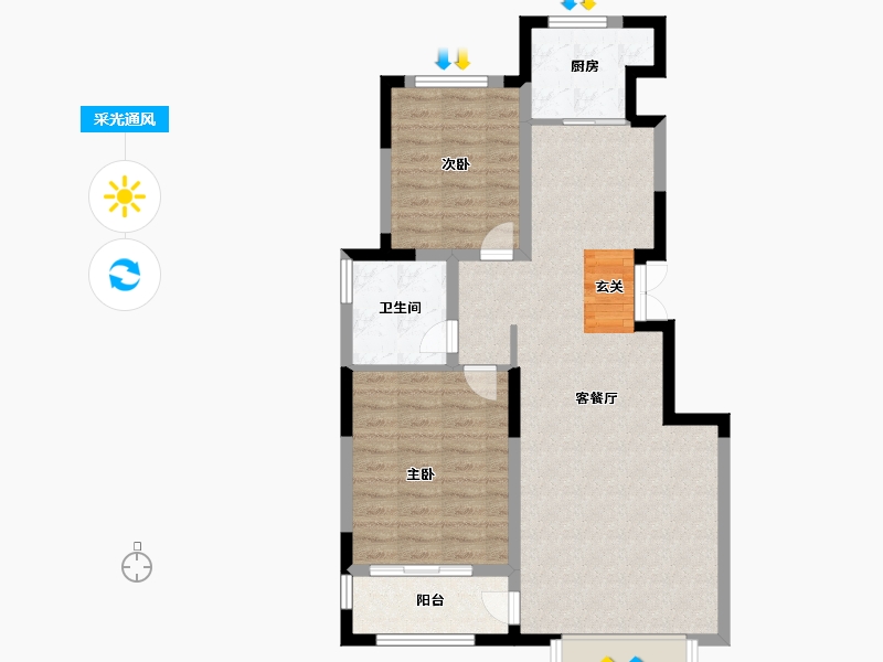 山东省-淄博市-鸿嘉星城·观澜甲第-82.00-户型库-采光通风