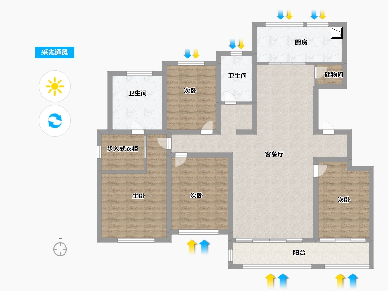 山东省-济南市-中康绿城百合花园-130.08-户型库-采光通风