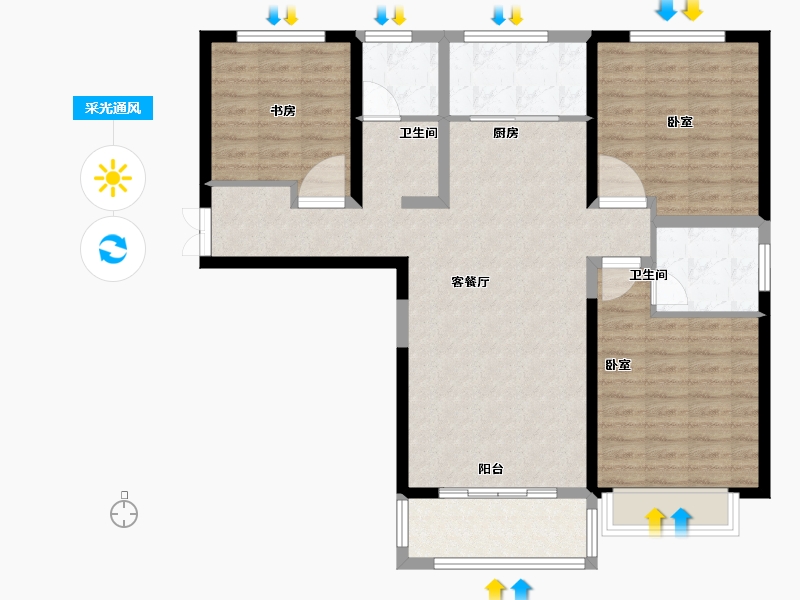 河南省-郑州市-郑地新港华苑-101.38-户型库-采光通风