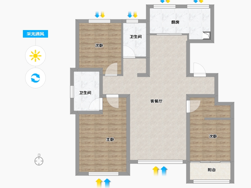 山东省-济南市-中康绿城百合花园-100.10-户型库-采光通风