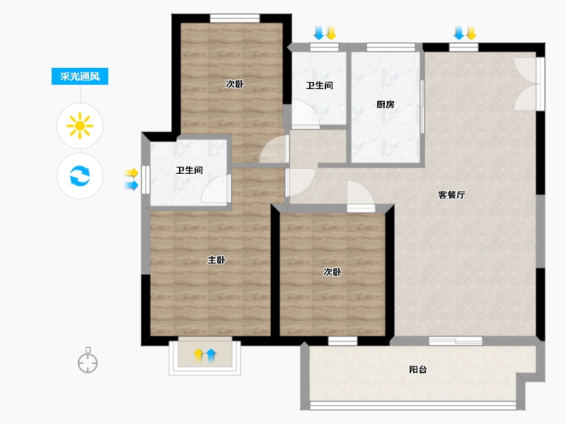 山东省-临沂市-泰鑫东望府-91.35-户型库-采光通风