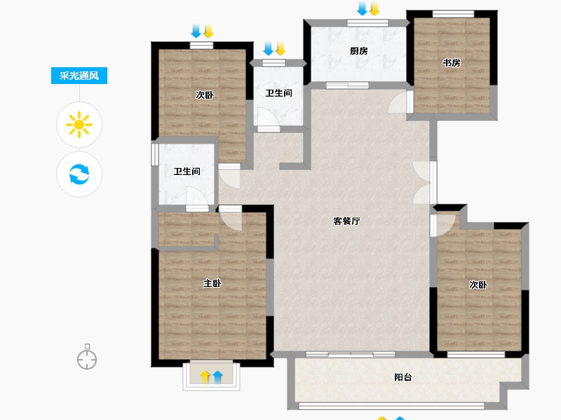 山东省-临沂市-泰鑫东望府-130.17-户型库-采光通风