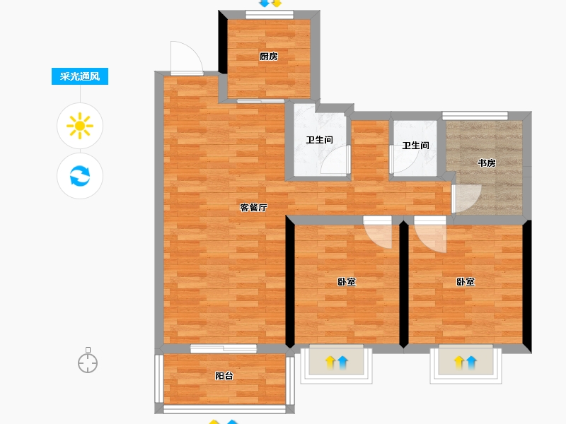 河南省-郑州市-星联·樾棠-71.00-户型库-采光通风