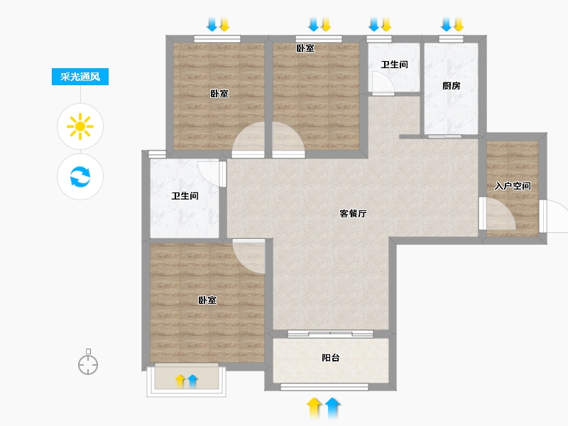 河南省-开封市-豪门卡帝亚庄园-96.64-户型库-采光通风