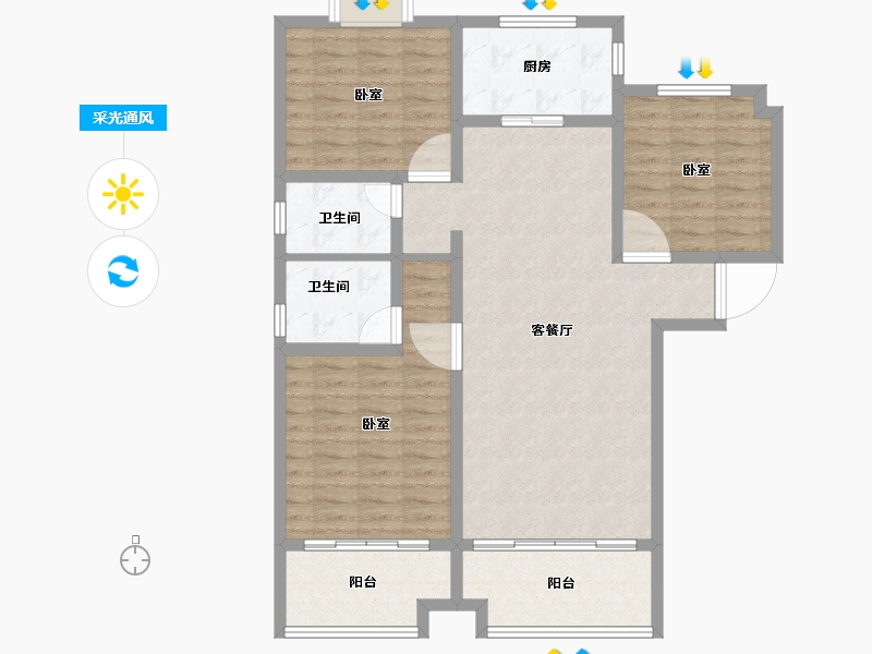 河南省-信阳市-四季花城Ⅰ期·牡丹园-106.48-户型库-采光通风