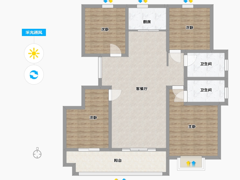 山东省-临沂市-时代城荣园-115.00-户型库-采光通风