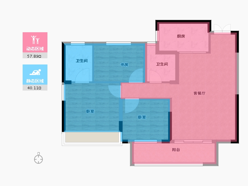 湖北省-黄冈市-鑫龙欣海中央公馆-87.99-户型库-动静分区