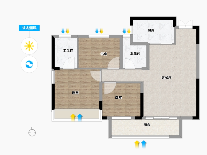 湖北省-黄冈市-鑫龙欣海中央公馆-87.99-户型库-采光通风