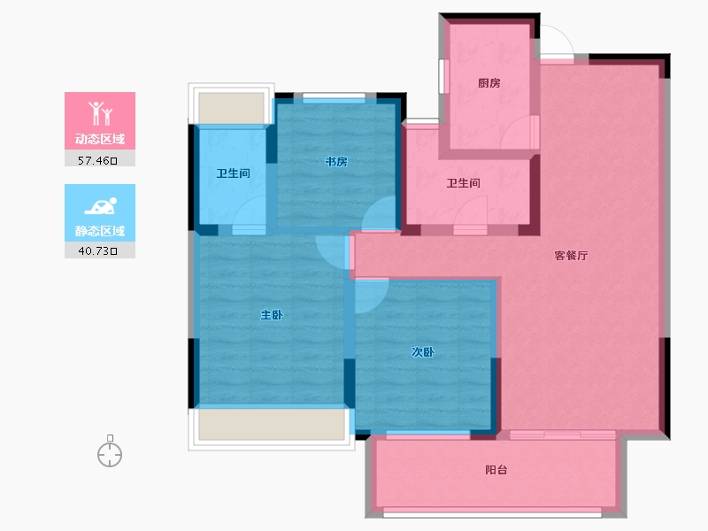 湖北省-黄冈市-鑫龙欣海中央公馆-86.87-户型库-动静分区