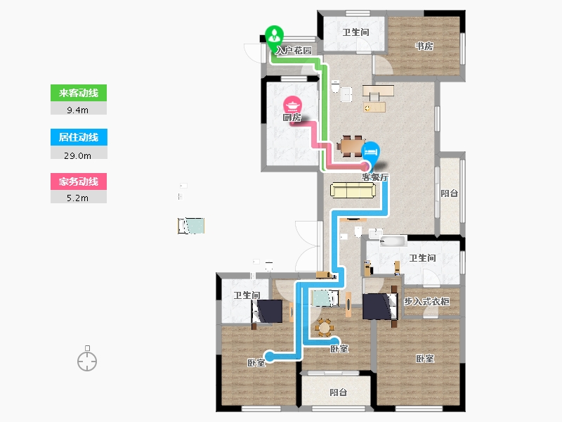 浙江省-宁波市-星悦中心-140.36-户型库-动静线