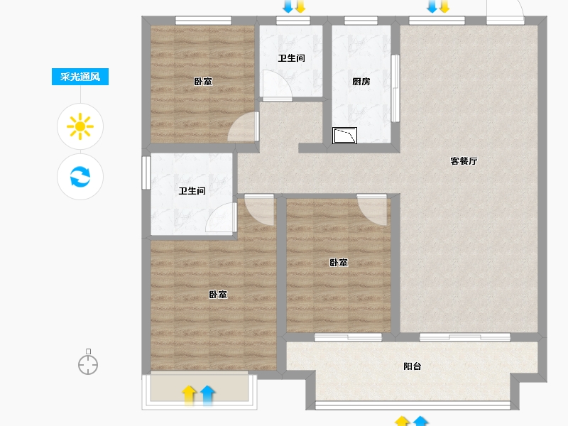 河南省-周口市-沈丘建业桂园-100.05-户型库-采光通风