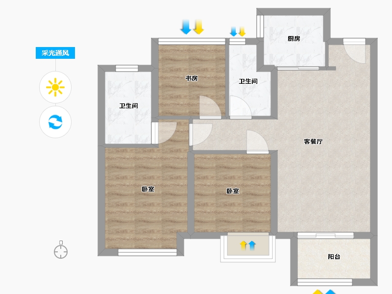 浙江省-杭州市-万科桂语东方-67.52-户型库-采光通风