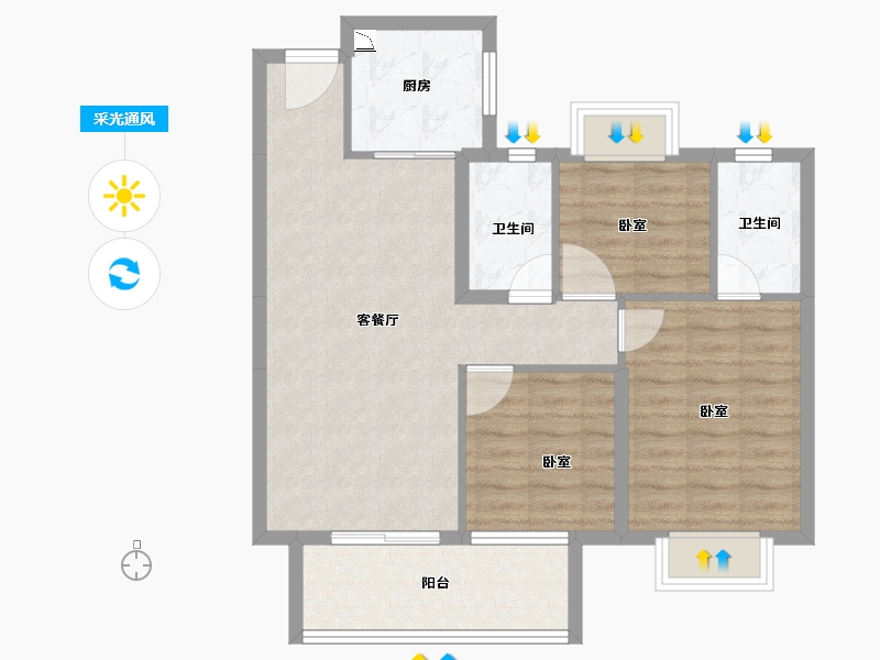 湖北省-咸宁市-赤壁云尚-79.24-户型库-采光通风