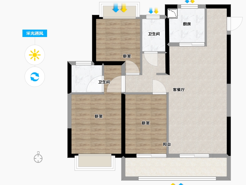 湖北省-武汉市-绿地大都会-89.64-户型库-采光通风