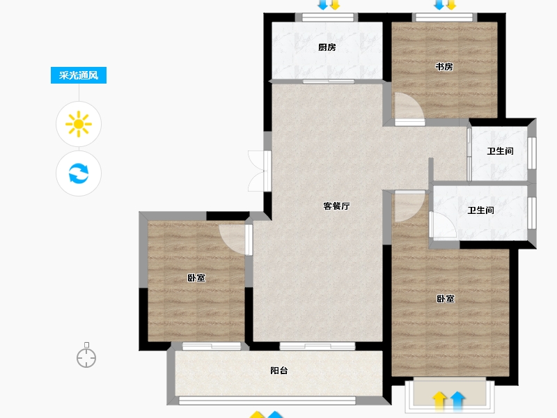 山东省-德州市-黑马·牡丹华都-91.00-户型库-采光通风