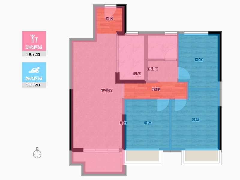 湖北省-武汉市-孔雀城大悦城控股问津兰亭-72.00-户型库-动静分区