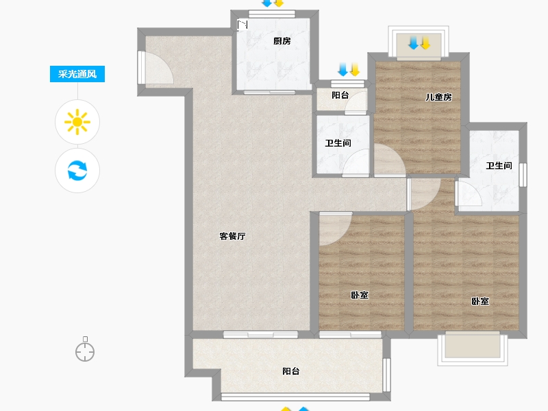 湖北省-荆州市-雅居乐锦城-94.00-户型库-采光通风