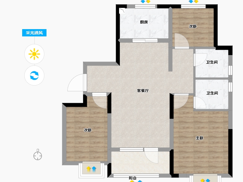 山东省-青岛市-龙湖亿联春江悦茗-87.99-户型库-采光通风