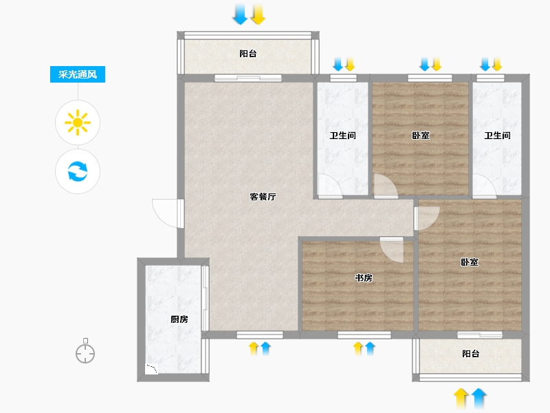 湖北省-咸宁市-领秀城·银泉华府-102.15-户型库-采光通风