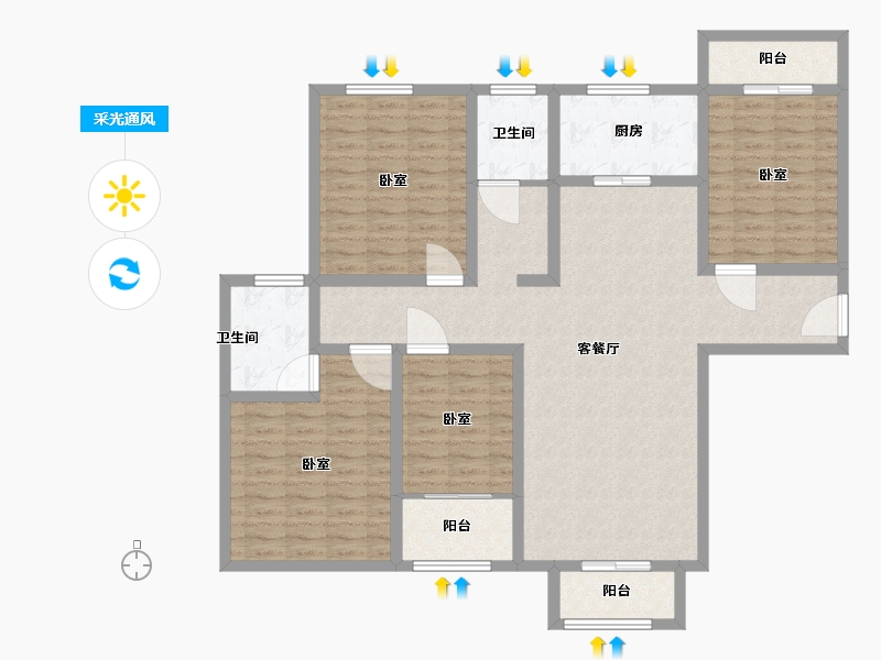 河南省-许昌市-颍河圣帝金苑-127.59-户型库-采光通风