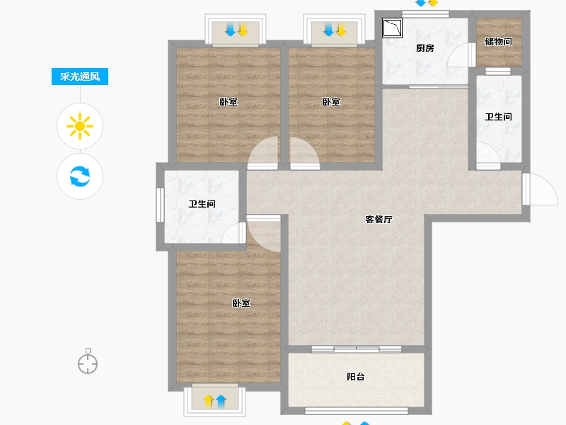 河南省-南阳市-宏江翡翠里-106.45-户型库-采光通风