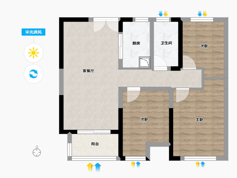 山东省-济南市-济南杨柳春风-68.87-户型库-采光通风