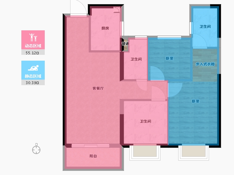 湖北省-武汉市-碧桂园凰城悦山湖-76.83-户型库-动静分区