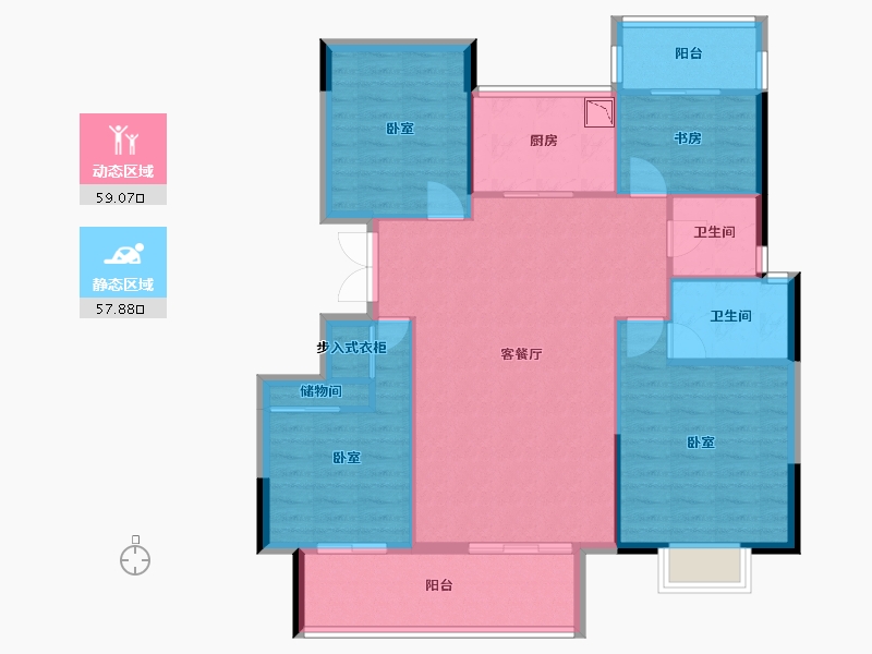 湖南省-株洲市-中梁建宁檀府-106.62-户型库-动静分区