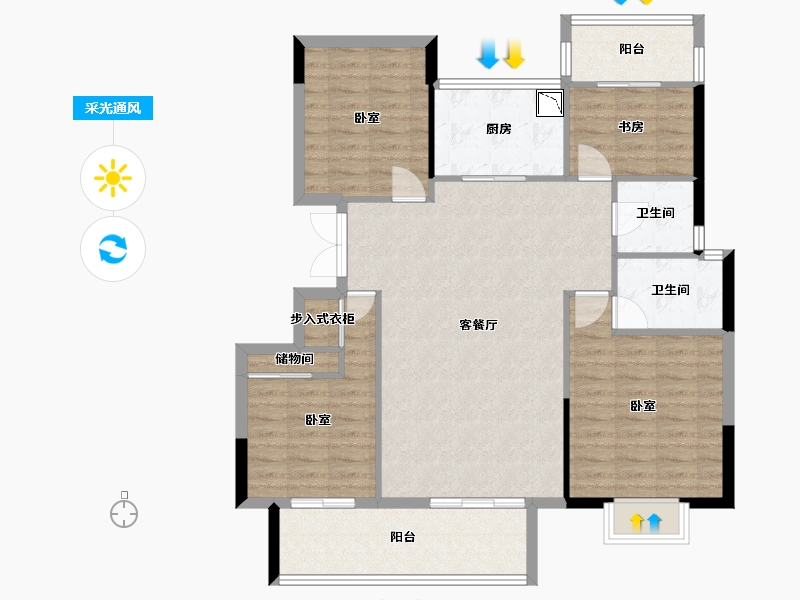 湖南省-株洲市-中梁建宁檀府-106.62-户型库-采光通风