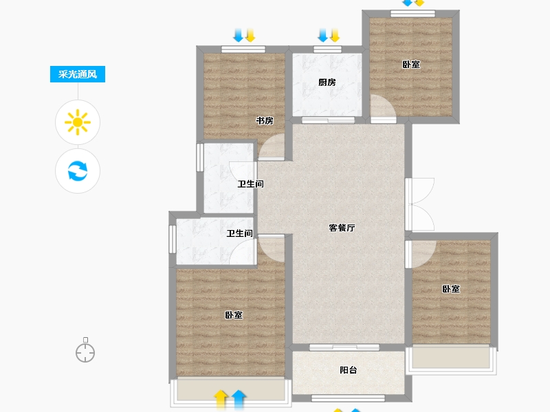 山东省-淄博市-中南淄江府-102.01-户型库-采光通风