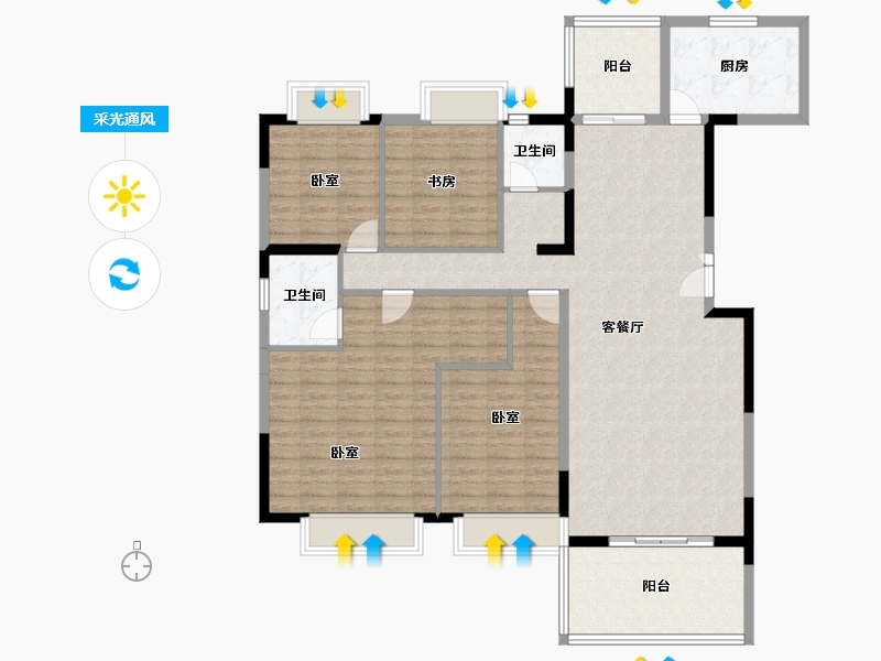 湖北省-咸宁市-通城壹號公馆-134.85-户型库-采光通风