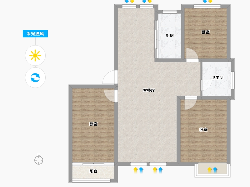 山东省-东营市-山东新汇御园-104.24-户型库-采光通风