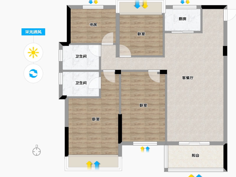 湖北省-宜昌市-锦昌春风十里-98.44-户型库-采光通风