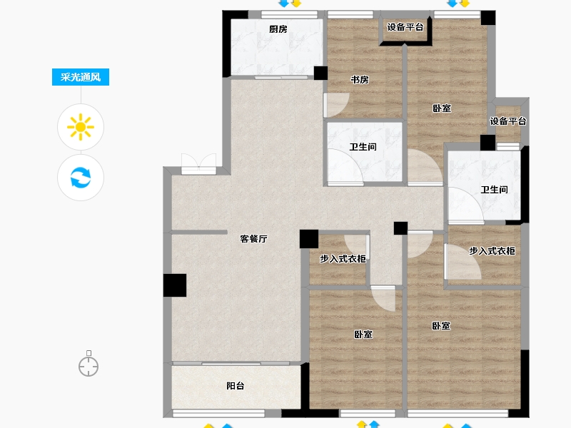 浙江省-宁波市-绿城深蓝公寓-107.71-户型库-采光通风