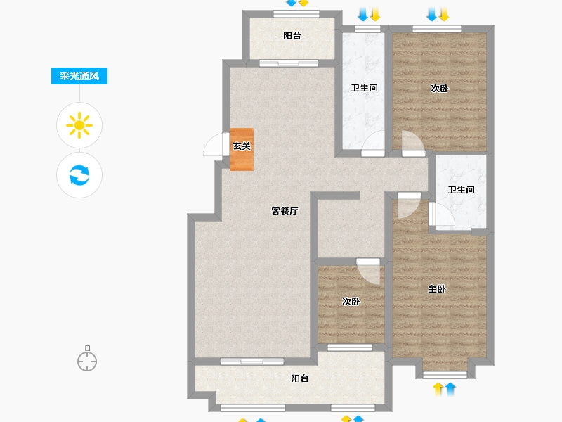 山东省-淄博市-蓝天雅居二期-111.00-户型库-采光通风