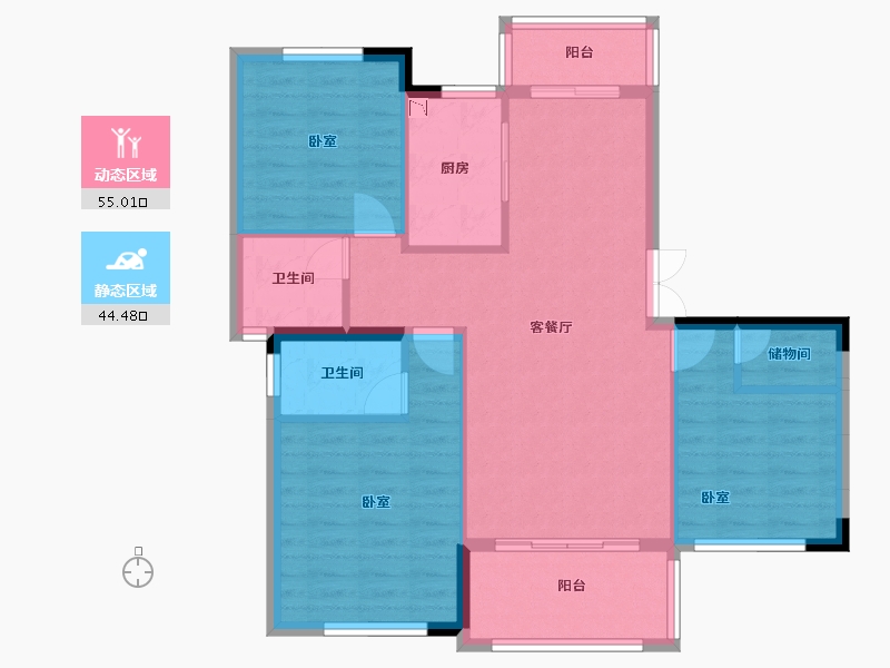 湖北省-宜昌市-康瑞·地中海阳光-89.88-户型库-动静分区