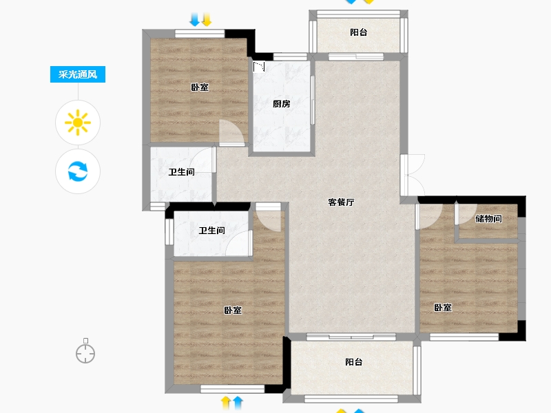 湖北省-宜昌市-康瑞·地中海阳光-89.88-户型库-采光通风