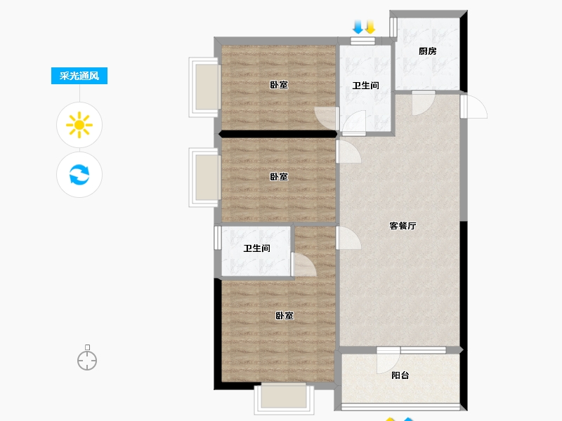 湖北省-武汉市-庭瑞中心-90.13-户型库-采光通风