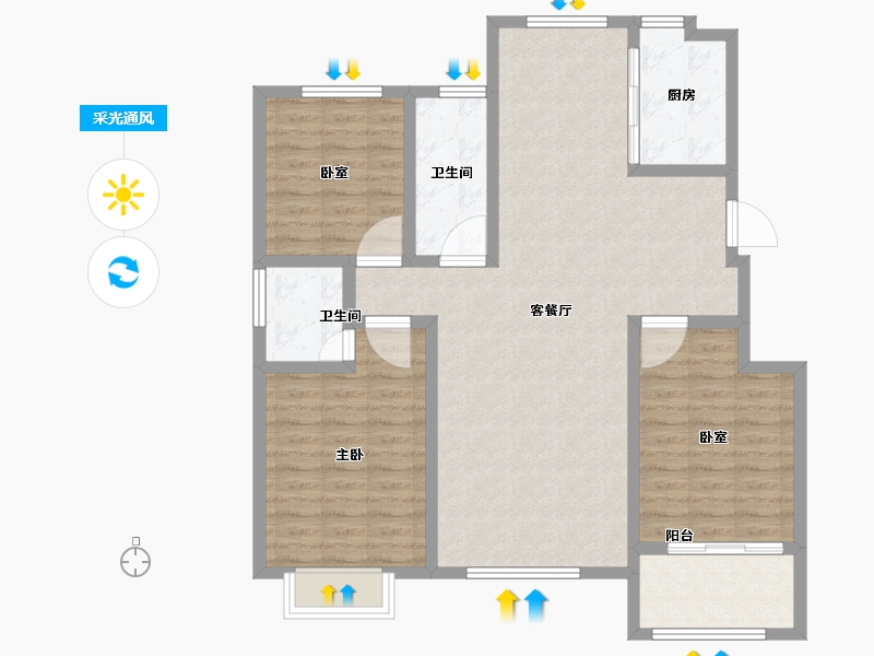 山东省-淄博市-锦绣淄江-108.01-户型库-采光通风