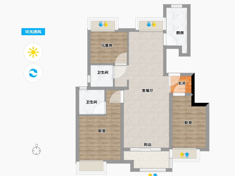 湖北省-武汉市-孔雀城航天府-80.57-户型库-采光通风