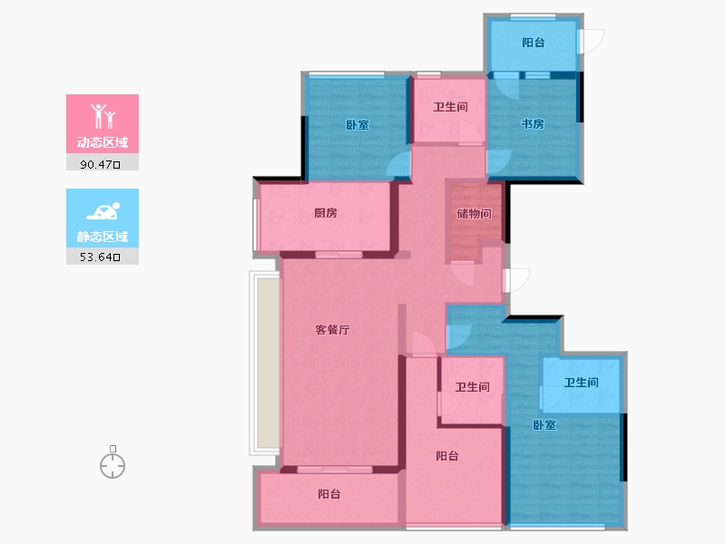 浙江省-杭州市-杭州大家-128.37-户型库-动静分区