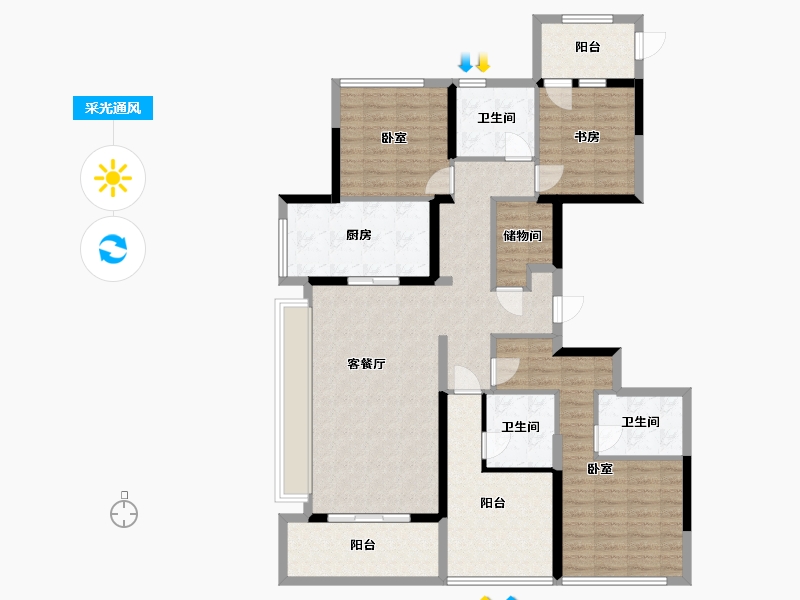 浙江省-杭州市-杭州大家-128.37-户型库-采光通风